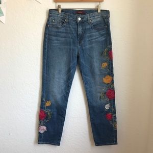 7 for Mankind Merlot Rose Embroidery pant jeans 27